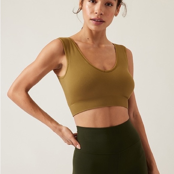 Athleta Tops - NWT Athleta Aurora Seamless Plunge Olive Ribbed Cropped Rib Tank Sports Bra